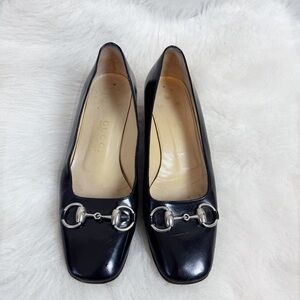 Gucci Horsebit Block Heel Patent Leather Shoes